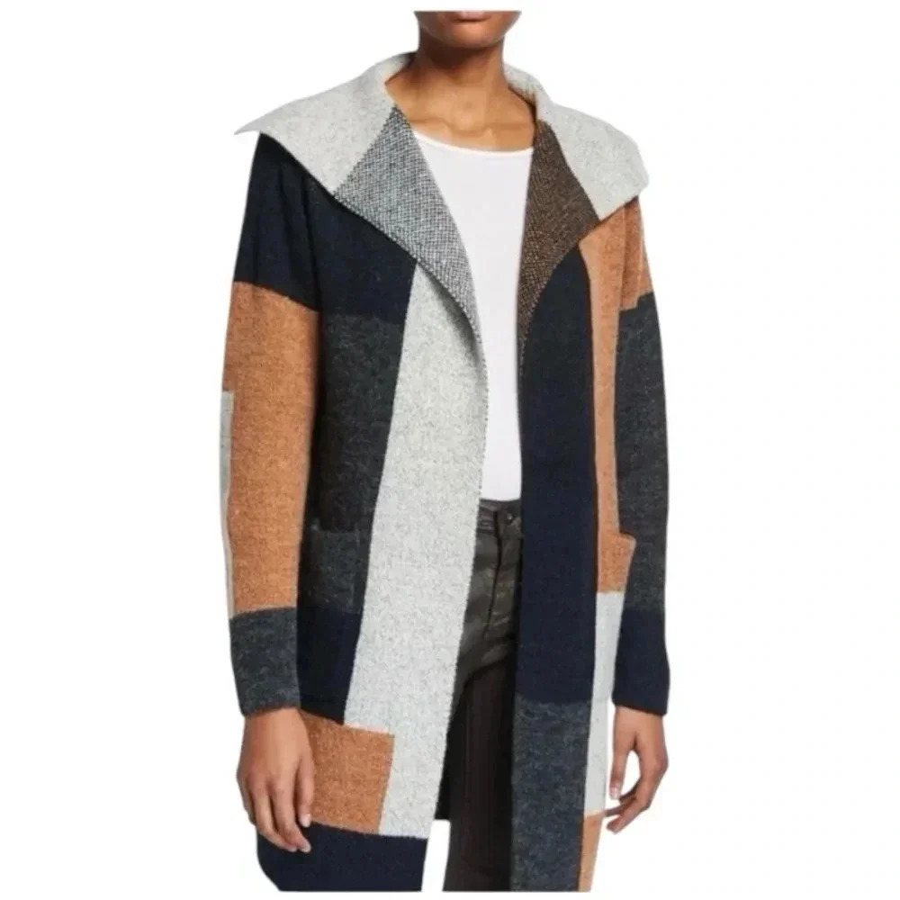 MAX STUDIO Women's Colorblock Patchwork Open Front Drape Long Knit Cardigan Sz S